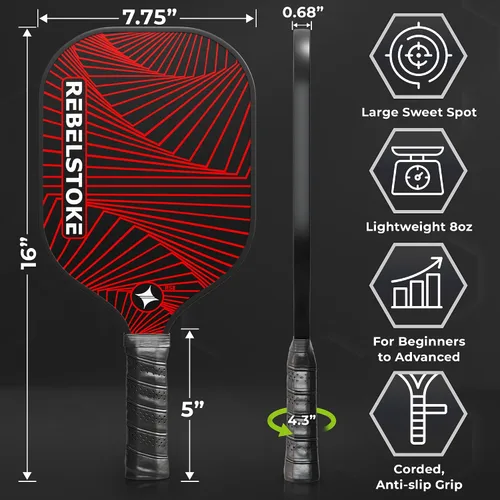 Miniatura 4 de Pickleball Paddles Set of 4 – Premium Fiberglass Paddle Set with 14mm Polypropylene Honeycomb Core – Complete Bundle with 8 Indoor/Outdoor Balls &