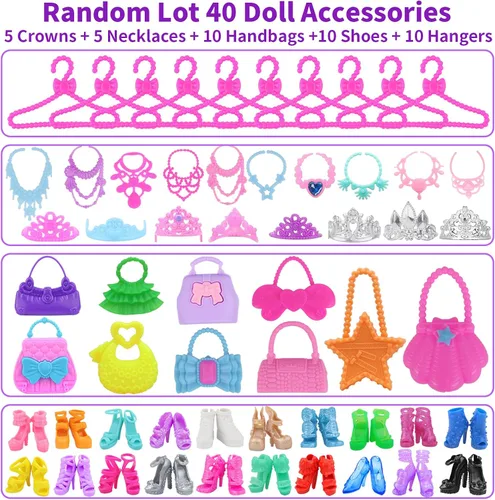 Miniatura 6 de K.T. Fancy 83 piezas de muñecas y accesorios con armario morado para muñeca de 29.2 cm, set de vestuario que incluye armario, zapatos, billetera