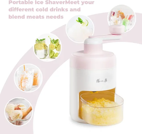 Miniatura 4 de Máquina manual de hielo con manivela, máquina de cono de nieve con bandejas de hielo, sin BPA, ideal para uso doméstico y de campamento Rosa