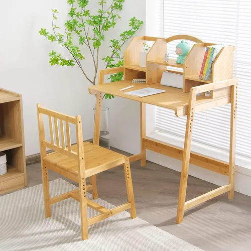 Miniatura 2 de UNICOO - Juego de escritorio y silla de bambú ajustable en altura para niños, escritorio para niños, mesa de estudio y juego de sillas