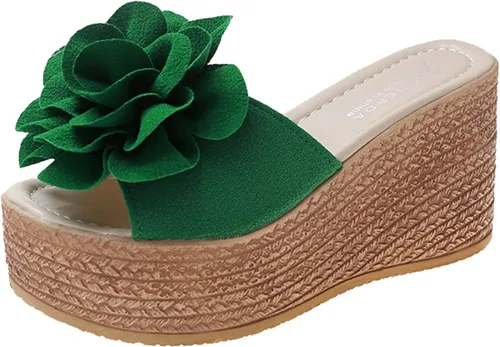 Pantuflas para mujer, para interiores y exteriores, para mujer, con puntera abierta, para mujer, zapatos de casa, pantuflas de viaje (verde, 6.5-7)