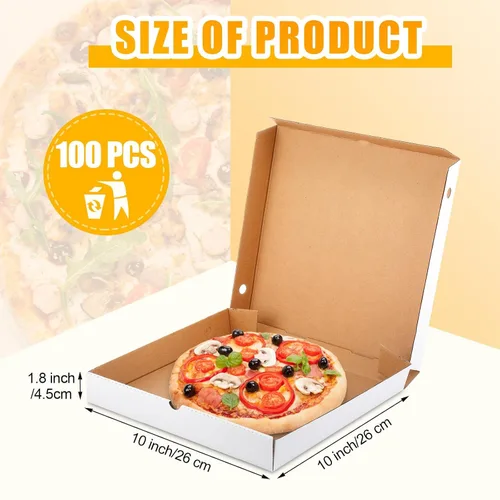 Miniatura 2 de PerKoop 100 cajas de pizza de 10 x 10 pulgadas a granel de cartón vacío de 10 pulgadas, caja de pizza reutilizable cuadrada para comida para llevar