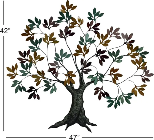 Miniatura 6 de Deco 79 Escultura de pared de árbol de metal para decoración de pared con detalle de hojas, arte de pared 47 x 2 x 42 pulgadas, multicolor