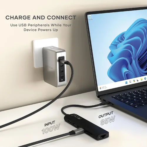 Miniatura 4 de Satechi Adaptador multipuerto USB C 7 en 1 con Ethernet, HDMI 4K a 60Hz, carga PD de 100 W, 2 puertos de datos USB-A, lectores de tarjetas Micro/SD