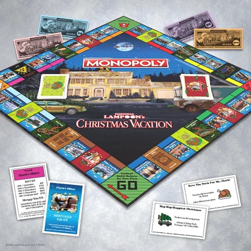 Miniatura 4 de Monopoly Vacaciones de Navidad de National Lampoons, con fichas temáticas de ardilla, taza de ponche de huevo, motosierra y más, 2-6 jugadores