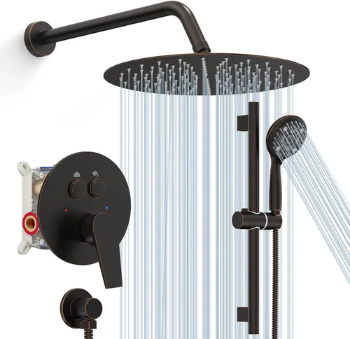 Miniatura 13 de SR SUN RISE Juego de grifo de ducha negro mate - Cabezal de ducha de lluvia de 10 pulgadas con barra deslizante ajustable, juego de combinación