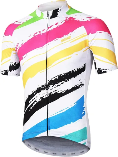 ARSUXEO Camiseta de ciclismo de manga corta para hombre, camiseta de ciclismo de montaña MTB con bolsillos con cremallera reflectante