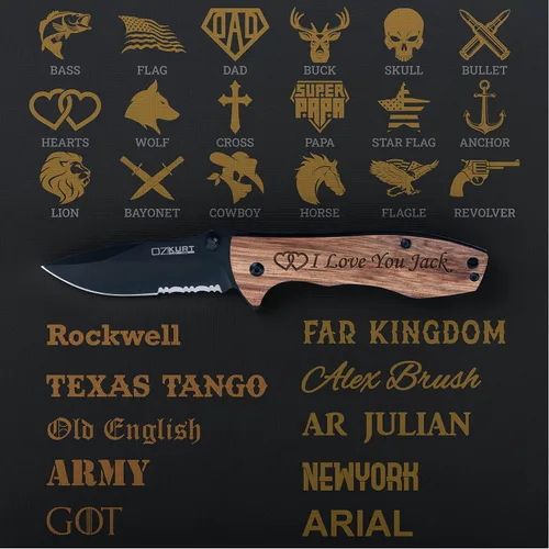 Miniatura 2 de Regalos para hombres, navaja de bolsillo personalizada para hombres 18 iconos opcionales - 10 opciones de fuente Regalos para hombres, cuchillos