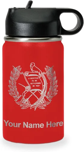 Miniatura 61 de LaserGram Botella de agua personalizada, bandera de Guatemala, acero inoxidable de doble pared aislada al vacío con popote superior, regalo grabado