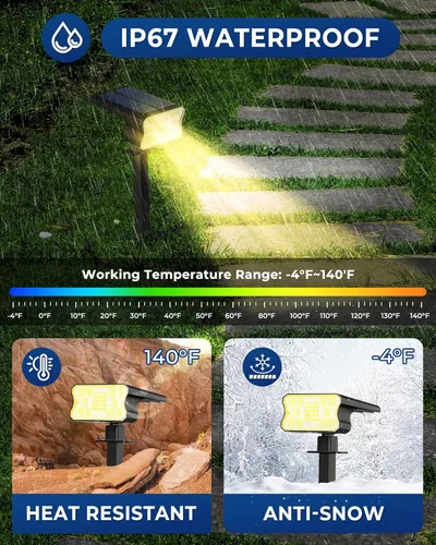 Miniatura 4 de HGGH Luces Solares para Exteriores Impermeables IP67, 60 LED 3 Modos de Iluminación Focos Solares para Exteriores para Patio Jardín Sendero Paisaje