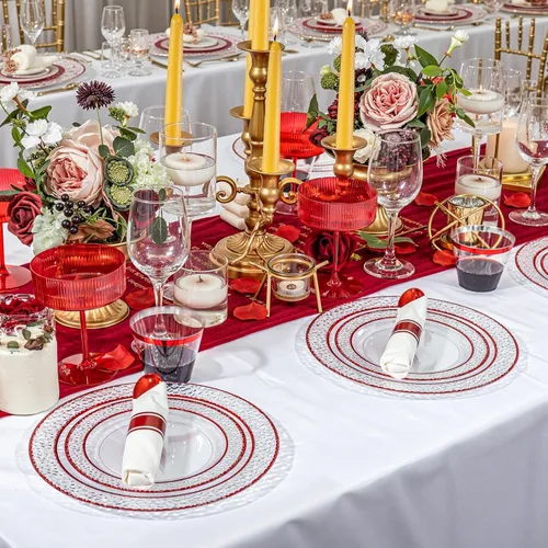 Miniatura 6 de Ciaell 350 platos de plástico transparente y rojo – Juego de vajilla roja del 4 de julio para 50 invitados incluye 100 platos de plástico, 50 Claro