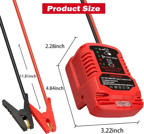 Miniatura 2 de Adaptador de arrancador de batería para auto para baterías Craftsman 20V V20, arrancador de batería de auto calibre 11, cables de refuerzo de auto