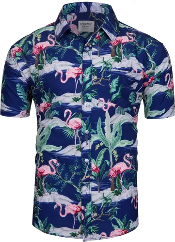 Miniatura 3 de fohemr Mens Hawaiian Shirt and Short Beach Set Match Tropical PineappleFlamingo Pattern Outfits Short Sleeve Short 2 PC