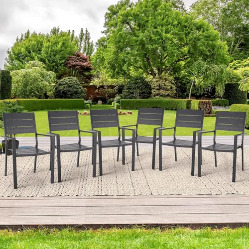 Miniatura 2 de AECOJOY 2 sillas de comedor al aire libre, silla apilable con marco de aluminio con reposabrazos para jardín, patio trasero, cubierta, juego de 2