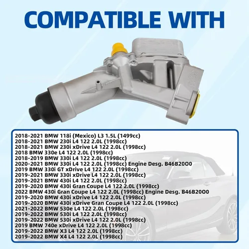 Miniatura 2 de MITZONE Conjunto de carcasa de filtro de enfriador de aceite de aluminio compatible con BMW 230i 330e 330i 330i 330i GT xDrive 430i 530i 530e 530i