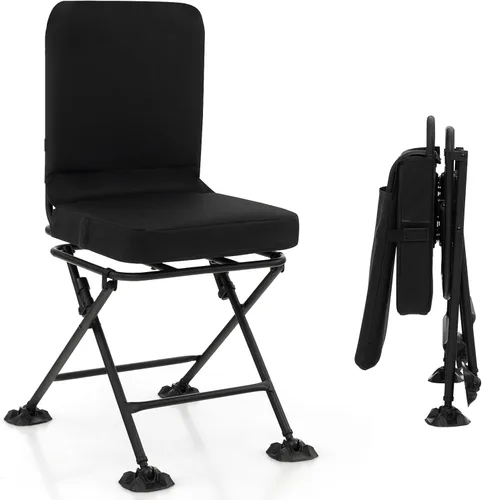 Goplus Silla de caza, silla ciega giratoria de 360° con patas de pato todo terreno, cojín acolchado, capacidad de 330 libras, silla plegable