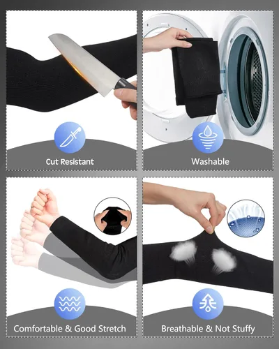 Miniatura 7 de Neer 3 pares de mangas de brazo resistentes a los cortes, protectores de brazo de nivel 5 para soldadura, jardinería, cocina, piel fina, moretones