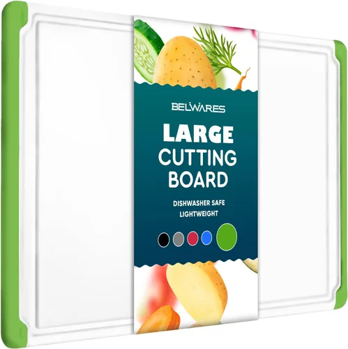 Miniatura 12 de Tabla de cortar de plástico extra grande para cocina, tabla de cortar de 18 pulgadas, apta para lavavajillas, tabla de cortar reversible con ranura