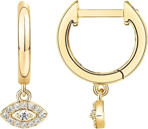 PAVOI Aretes colgantes de plata de ley S925 chapados en oro de 14 quilates para mujer, adorno religioso cruz, mal de ojo, trébol, celta, aretes