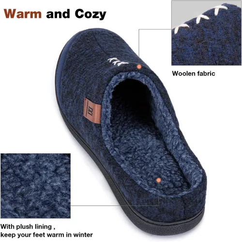 Miniatura 4 de MERRIMAC Pantuflas de espuma viscoelástica de punto para hombre, cómodas, con forro de sherpa