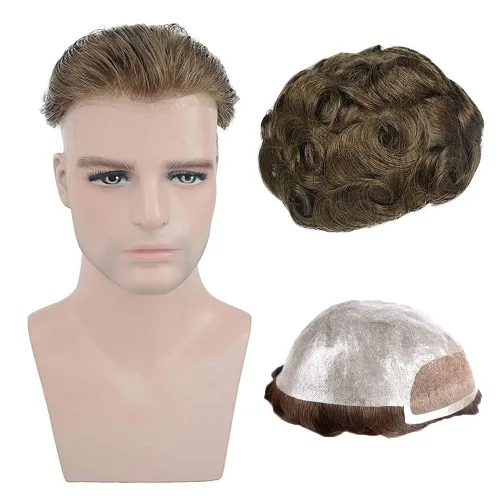 Miniatura 2 de Amiable toupee para hombres piel fina suave PU con encaje frontal de 1.5 pulgadas 8 x 10 pulgadas, 0.002 in, cabello humano virgen europeo, piezas #7