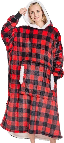 Miniatura 21 de yescool - Cobija con capucha, sudadera de franela de forro polar sherpa para adultos, mujeres y hombres, talla única