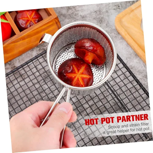Miniatura 7 de Operitacx Cesta de colador de pasta de té de acero inoxidable, filtro de espagueti, malla de fideos con asa para el hogar, cocina, 3.5 in, alimentos