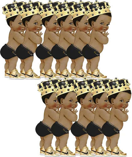 Miniatura 10 de Pañal negro con recortes del Principito para centros de mesa, baby shower, decoración de fiesta de primer cumpleaños, tenis con corona dorada