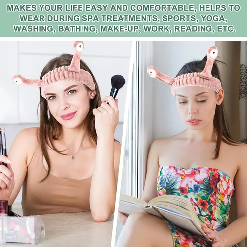 Miniatura 6 de 2 diademas de lavado facial con palmera y caracol, bandas para el cabello de spa, diademas de maquillaje para mujeres, de dibujos animados, de forro