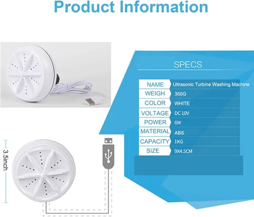 Miniatura 7 de Mini lavadora portátil USB,Lavavajillas de fregadero de cocina,Lavadora turbo ultrasónica para platos,Calcetines,Ropa