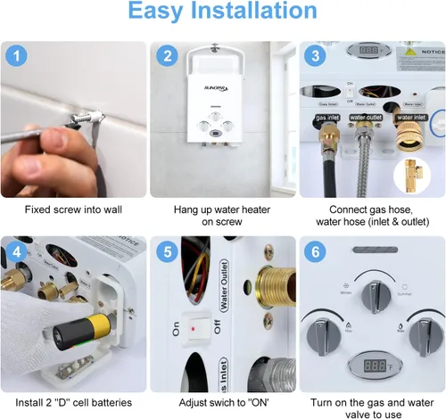 Miniatura 5 de Calentador de agua portátil sin tanque de propano – 6L 1.58GPM RV calentador de agua de gas bajo demanda con pantalla digital para exteriores