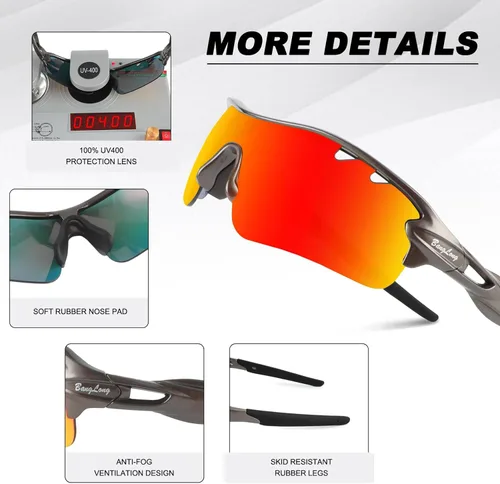 Miniatura 4 de BangLong Polarized Sports Sunglasses Cycling Sun Glasses for Men Women with 5 Interchangeable Lenes for Running Driving azul+negro