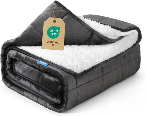 Manta con peso de 15 libras, 60 x 80 pulgadas, manta de forro polar Sherpa para adultos, manta pesada mullida y acogedora para sofá, manta de