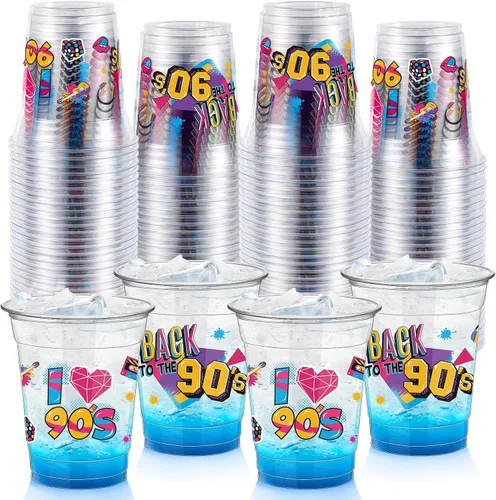 Miniatura 12 de FoldTier 50 Piezas Vasos de los Años 50 de 12 oz Plástico Vasos Regreso a los Años 50 Vasos Transparentes Desechables de los Años 50 Vasos Temáticos