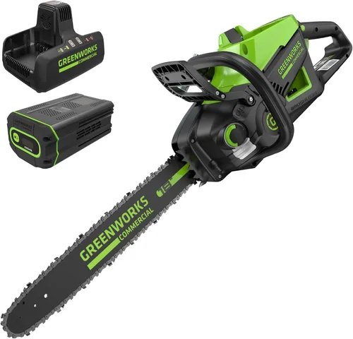 Miniatura 14 de Greenworks - Motosierra sin escobillas de 82 V, 16 pulgadas (2,4 kW) inalámbrica (225 cortes por carga), batería de 4,0 Ah y cargador rápido