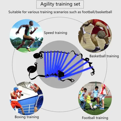 Miniatura 5 de Equipo de entrenamiento de fútbol Juego de entrenamiento de agilidad de velocidad, incluye 1 escalera de agilidad, 4 pilas de acero, 12 conos