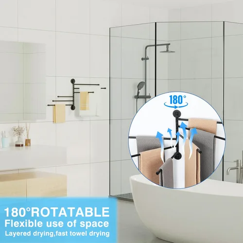 Miniatura 4 de Alise Toallero giratorio, plegable de 6 brazos, toallero de mano para baño, estantes de secado de montaje en pared para lavandería, soporte de Negro