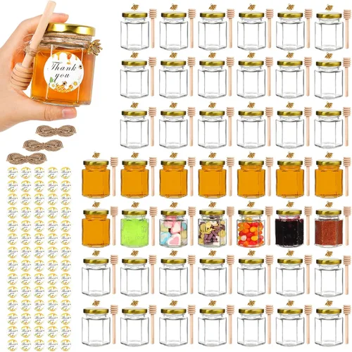 Miniatura 8 de AuroTrends Paquete de 30 mini tarros de miel de 1.5 onzas con cucharita de miel, tarros de vidrio para regalos de baby shower/recuerdos de boda