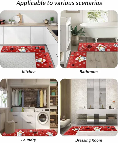 Miniatura 6 de Tapete de baño de muñeco de nieve rojo para bañera, antideslizante, de secado rápido y absorbente, de tierra de diatomeas, para fregadero de cocina