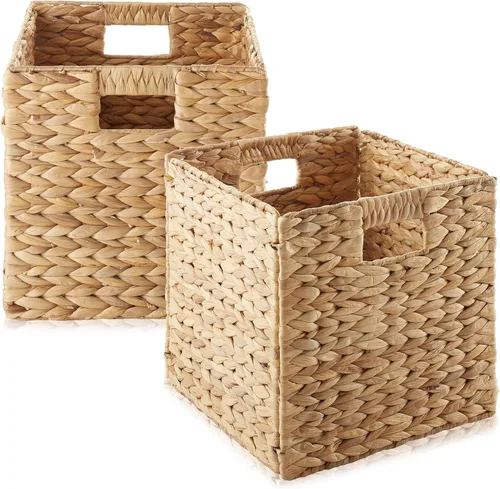 Miniatura 8 de Casafield Cestas de almacenamiento de jacinto de agua de 10.5 x 10.5 pulgadas, color espresso, juego de 6 organizadores de cubos plegables