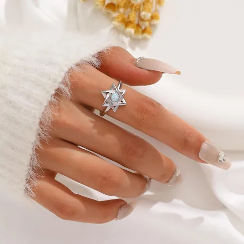 Miniatura 20 de Jewmon Anillo de plata de ley con estrella de David para mujer – Anillo ajustable Magen David – Amuleto Wicca – Regalos judíos
