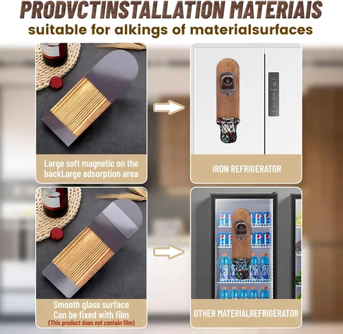 Miniatura 4 de Abrebotellas magnético único con atrapador de red, abridor de botellas de cerveza de madera montado en la pared, sacacorchos sin rastro, accesorios