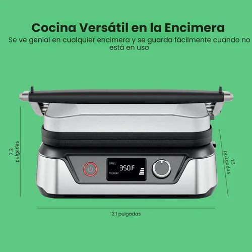 Miniatura 7 de Chefman Prensa de panini digital 5 en 1 y parrilla para sándwiches y plancha para parrilla con placas de asado reversibles y lavables