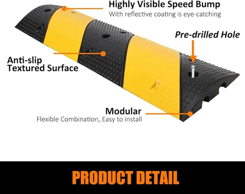 Miniatura 8 de Baches de velocidad para entrada, paquete de 2 topes de velocidad de goma de 3.3 pies, 2 canales de velocidad modular de 22000 libras, rampas