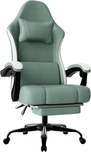 Miniatura 12 de Silla para juegos con respaldo alto de tela para computadora con cojín de resorte con bolsillos y reposapiés, silla de juego de altura ajustable