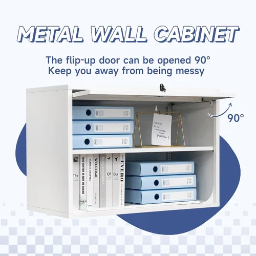 Miniatura 4 de Armario de pared de metal con puerta de bloqueo y estante, armarios de garaje colgantes con puertas abatibles para garaje, almacén, hogar, oficina