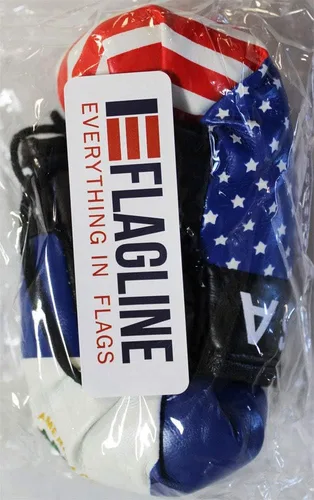 Miniatura 2 de Flagline Mini guantes de boxeo de la bandera de Estados Unidos y El Salvador con conexión a presión de plástico negro