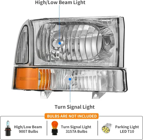 Miniatura 2 de DWVO Ensamblaje de faros Compatible con Ford F-250 F-350 F-450 F-550 Super Duty 1999-2004/Ford Excursion Pickup Truck 2000-2004 Señal Lámparas