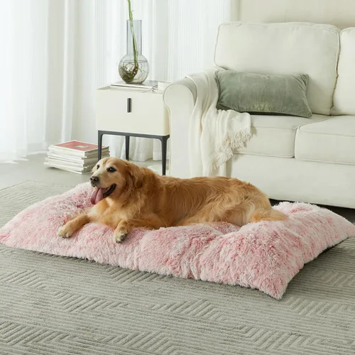 Miniatura 6 de BFPETHOME Camas para perros grandes, cama de felpa para perros, mullida y acogedora, para dormir y aliviar la ansiedad, alfombras lavables para Rosa