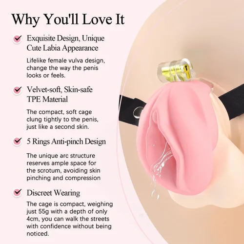 Miniatura 2 de Jaula de castidad para hombre Sissy con una vagina suave y realista - Dispositivo de castidad Yithuet Cobra de material TPE suave, transpirable